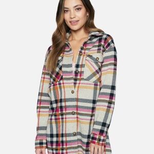 Hurley Plaid Button Up Jacket Medium Tan